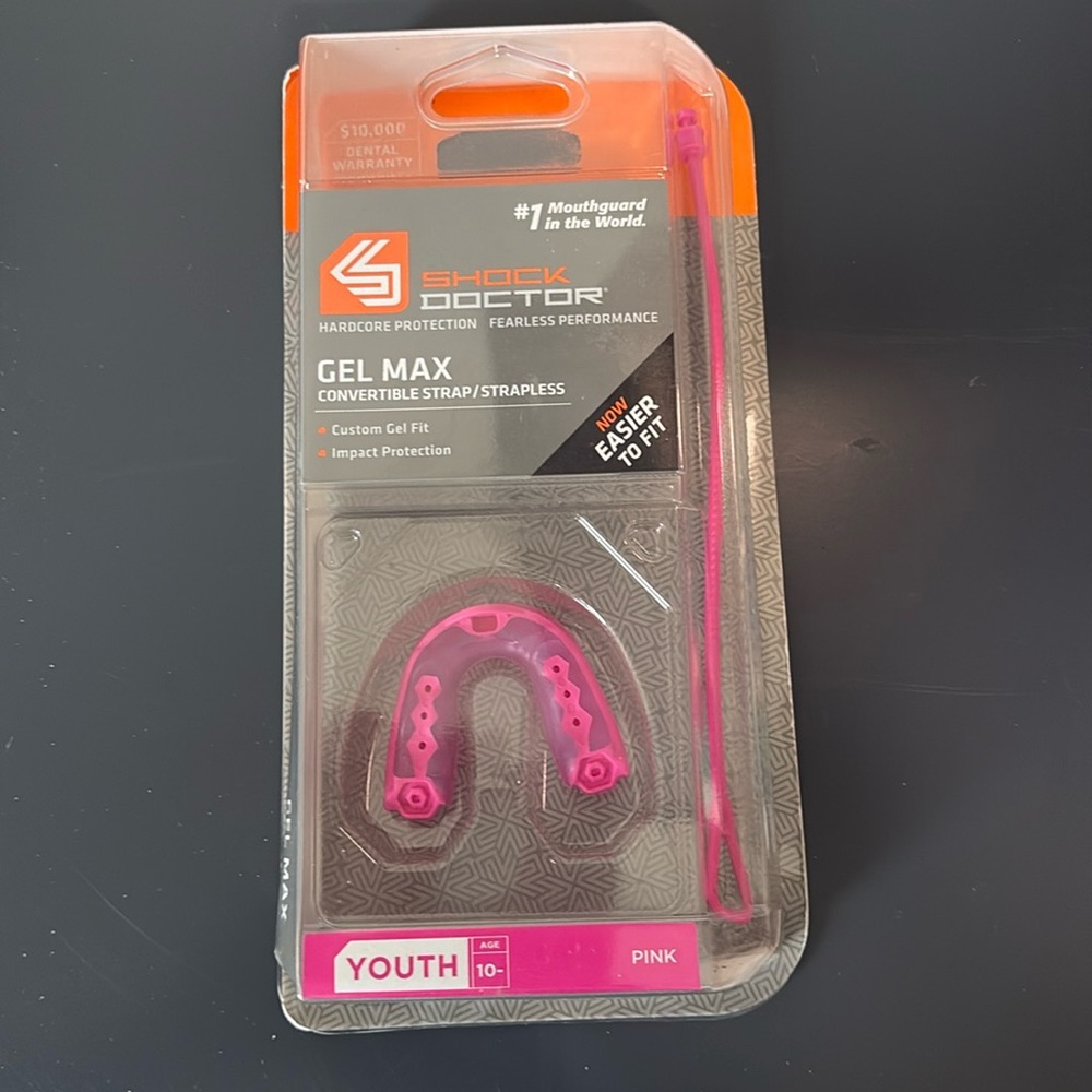 NEW Shock Doctor Gel Max Convertible Strap/Strapless Custom Mouthguard Youth Pnk